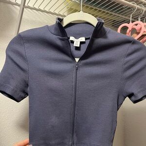 Zippered Short Sleeve Top in Blue